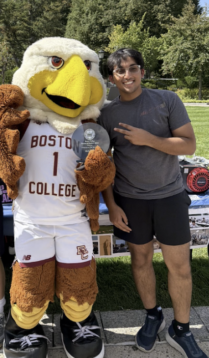Vedarsh with the Boston College eagle mascot